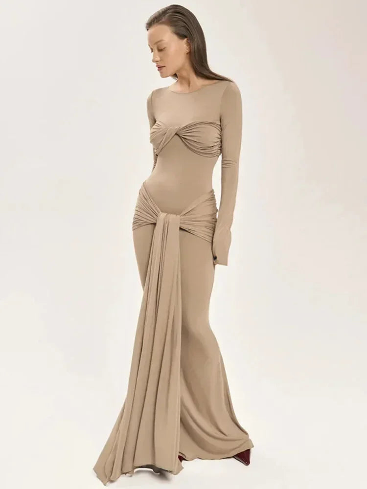 Vestido largo plisado sexy de mujer Tossy, retazos, retorcido, ajustado, manga larga, color sólido, estilo Y2k, para otoño, ropa de calle, vestido ajustado para mujer