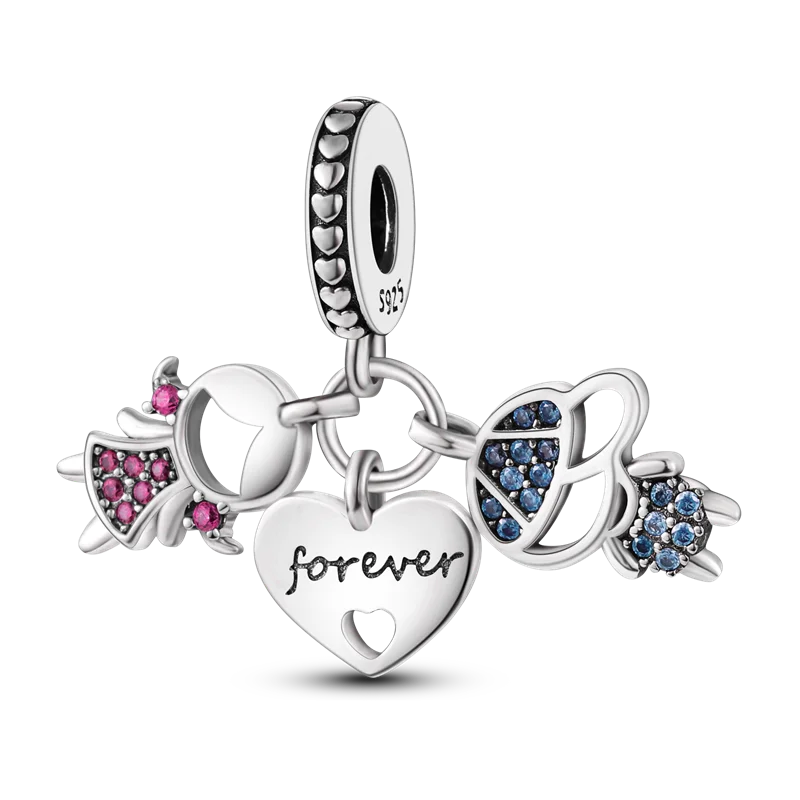 Charms Bead 925 Sterling Silver Pink Butterfly Luminous Firefly Dangle