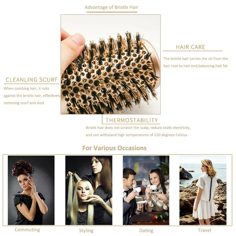 Round Ionic Hair Brush for Blow Dry Women Boar Bristles Hair Comb Ceramic Hairbrush Styling Tools For Drying Curly Hair Straight