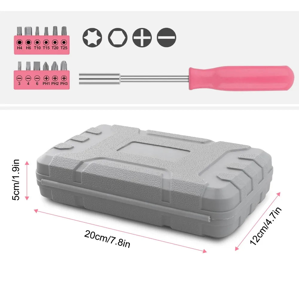 Pink Home Repair Tool Kit Portable Hand Tools Set with Hammer Vise Wrench Screwdriver for DIY Car Emergency