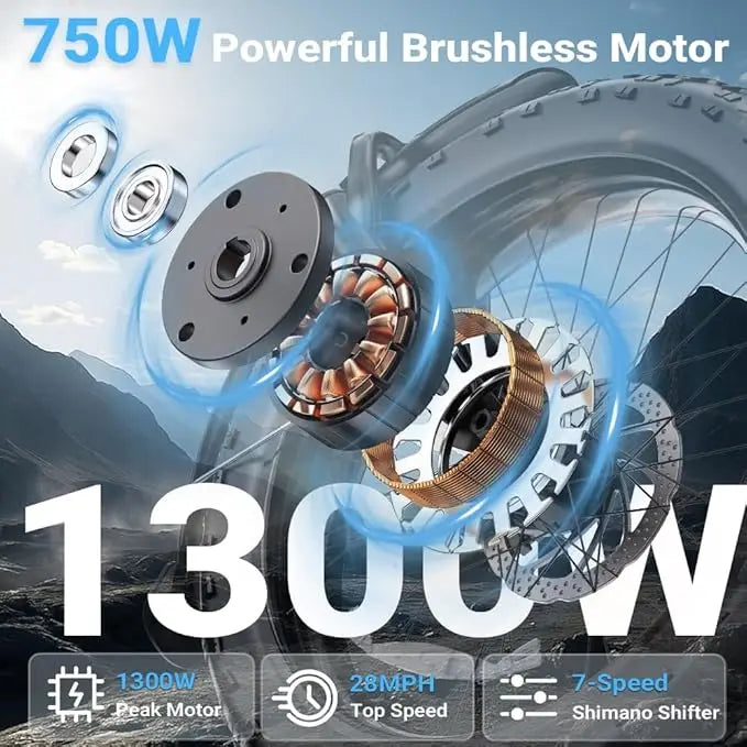 1300W Folding Electric Bike for Adults, 75 Miles PAS Range, 48V13Ah Removable Lithium Battery Front Suspension Electric Bicycle