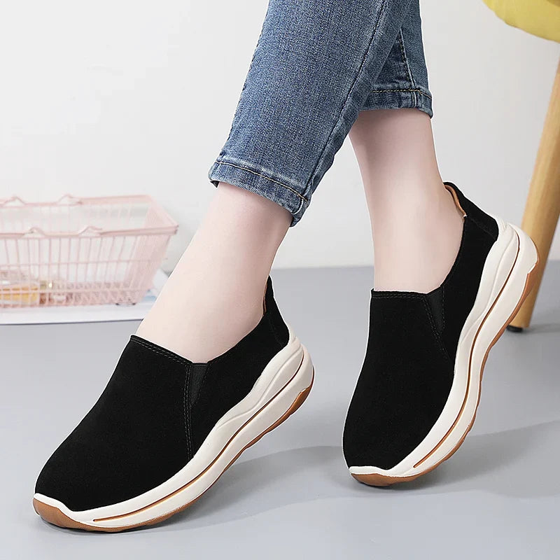 Women's Spring & Autumn Flat Shoes Ladies Thick Bottom Wedge Loafers Slip-On Casual Moccasins Creepers
