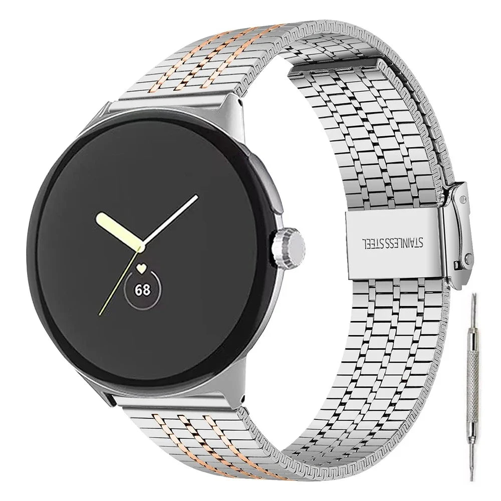 Google Pixel Watch 5, 4 & 3 Seven-Bead Stainless Steel Link Band