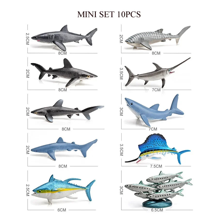 Realistic Mini Ocean Animal Figurines Plastic Marine Sea Creatures Whale Shark Dolphin Turtle Penguin Model Playset Gift for Kid