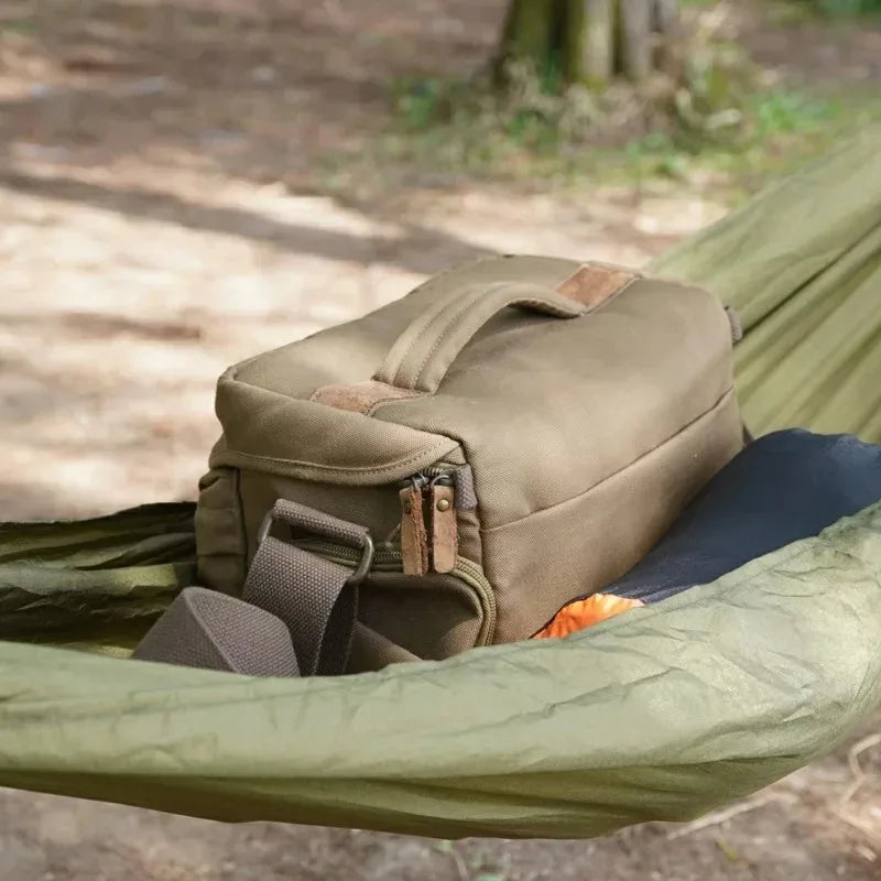 Portable and easy-to-setup small storage hammock for hiking, mountaineering, cycling, and camping — compact hammock for gear org