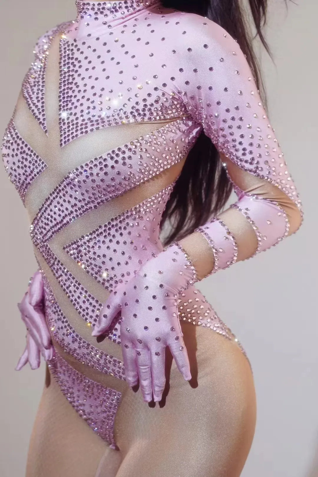 Sparkly Rhinestones Jumpsuit Women LongSleeve Nightclub Prom Party Outfit Singer DancerPerformance Dance Costume Stage Wear B171