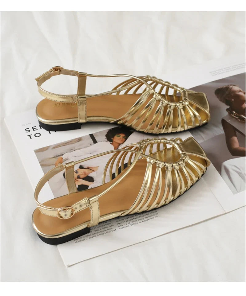 ZAROY Women Flat Sandals Summer Narrow Band Roman Shoes Casual Plus Size Brand Designer Banquet Beach Gladiator Sandalias Zapato