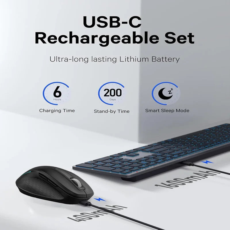 JOMAA Bluetooth USB Wireless Keyboard Mouse Set for Computer Laptop Tablet Colors Backlit Keyboard Set for Windows Macos