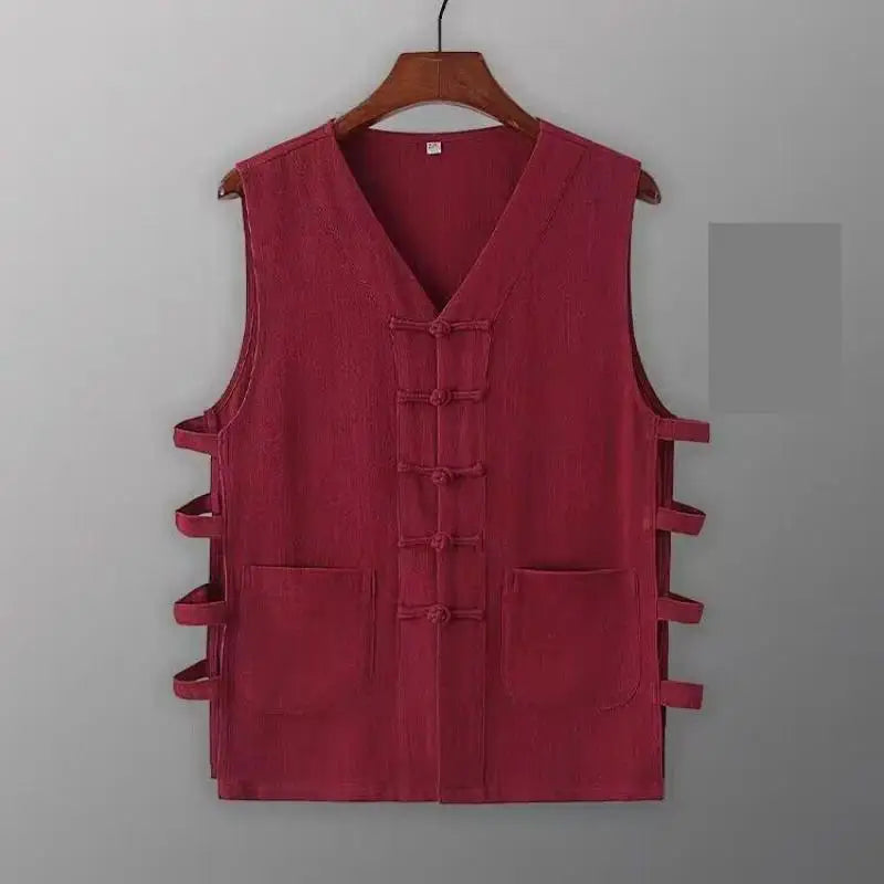 Chaleco Vintage para Hombre, Camisa de Algodón Lino, Chaleco de Kung Fu, Camiseta sin Mangas de Verano, Traje Tang, Ropa Tradicional China, Cárdigan Abierto sin Mangas