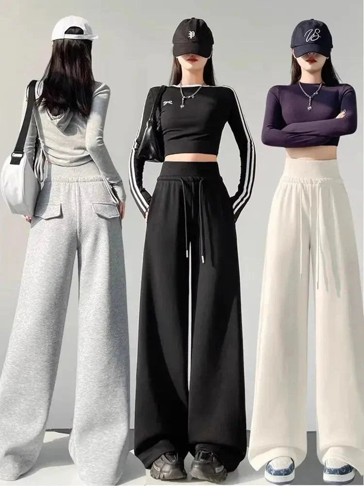 Pantalones rectos anchos de cintura alta sueltos grises para mujer