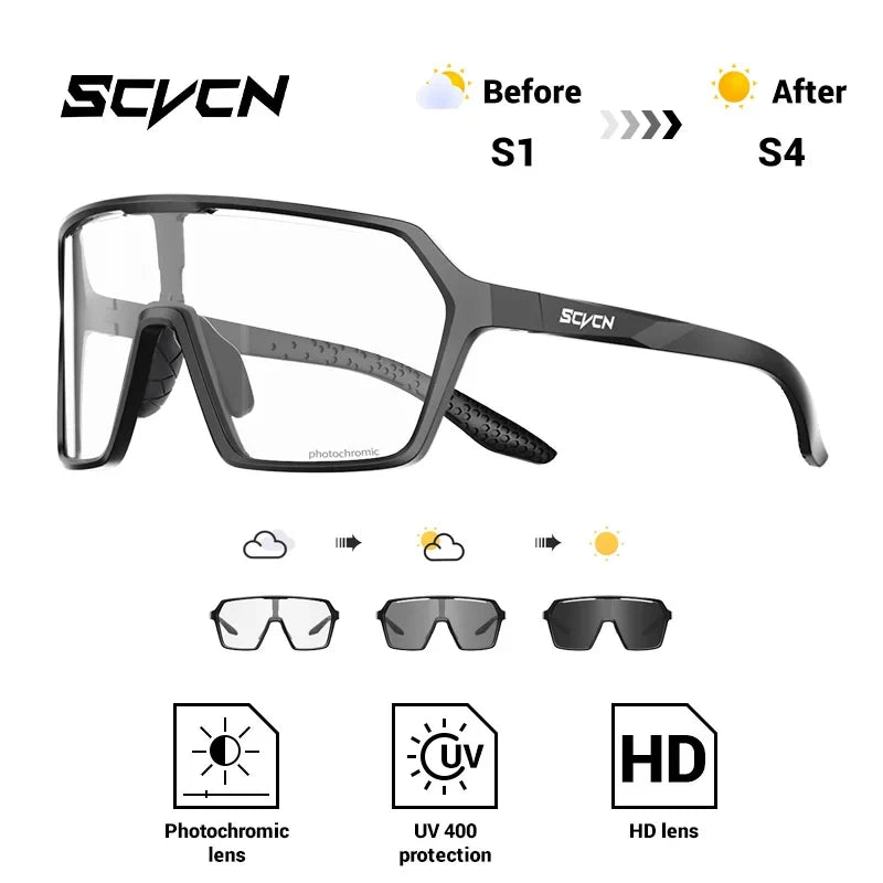 SCVCN Fashion Photochromic Men Cycling Sunglasses Women Outdoor Sports Running Mountain Hiking Glasses UV400 Protective Eyewear