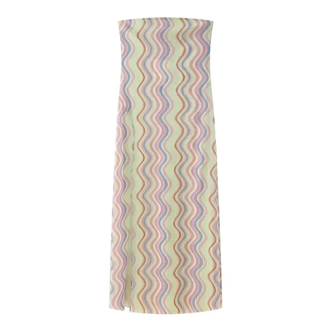 2024 Dress For Women Summer Chic Print Mesh Sleeveless Sexy Side Slit Slim Dresses Wild Beach Resort Style Woman Dress