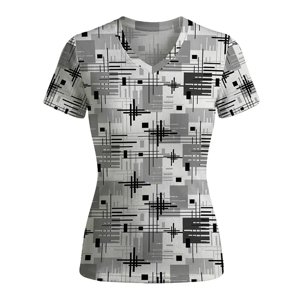 Women's Geometric Abstract Print V-Neck T Shirt Daily Casual Commuting Short Sleeve Tops Summer Street Vintage Slim Fit Tees