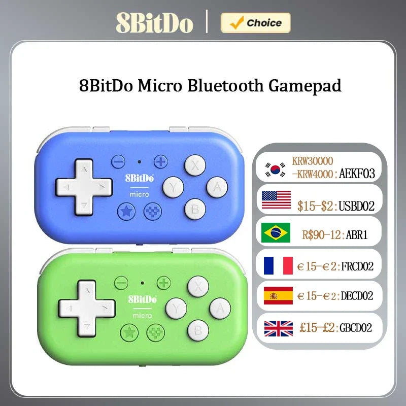 8BitDo Micro Bluetooth Gamepad Mini Game Controller for Switch, Android, and Raspberry Pi, Supports Keyboard Mode