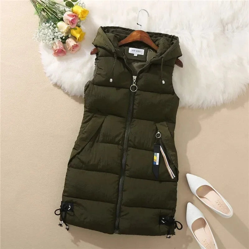 2023 New Autumn Women Vest Winter Puffer Parkas Coat Casual Pocket Hooded Waistcoat Female Sleeveless Jacket  Outerwear