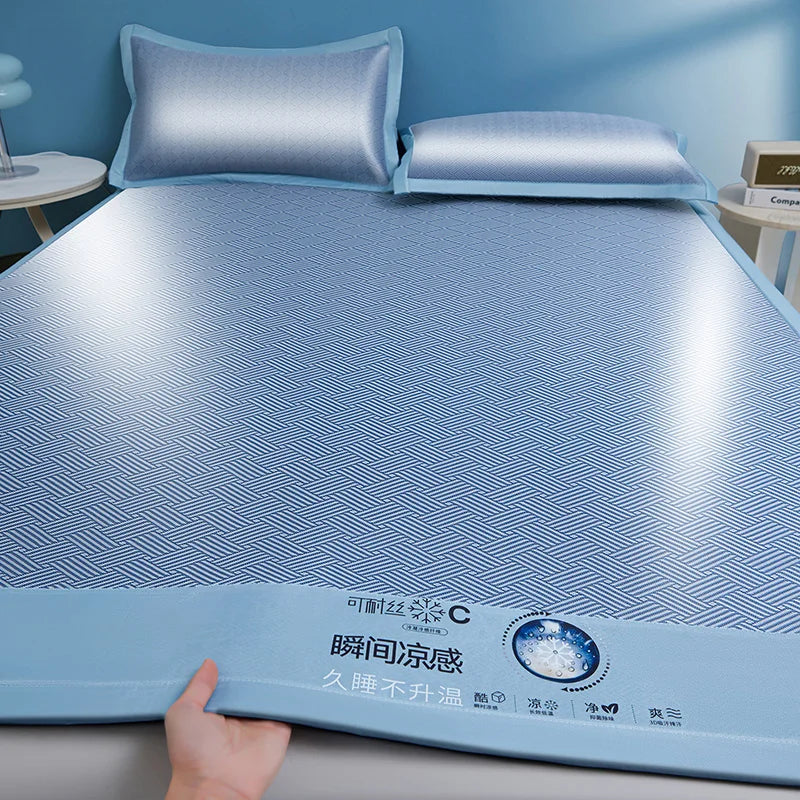 Cooling Summer Ice Silk Mat Carbon Fibres Sleeping Cool Bed Pad Wide Edging Mats Charcoal Double Mattress Cover with Pillowcase