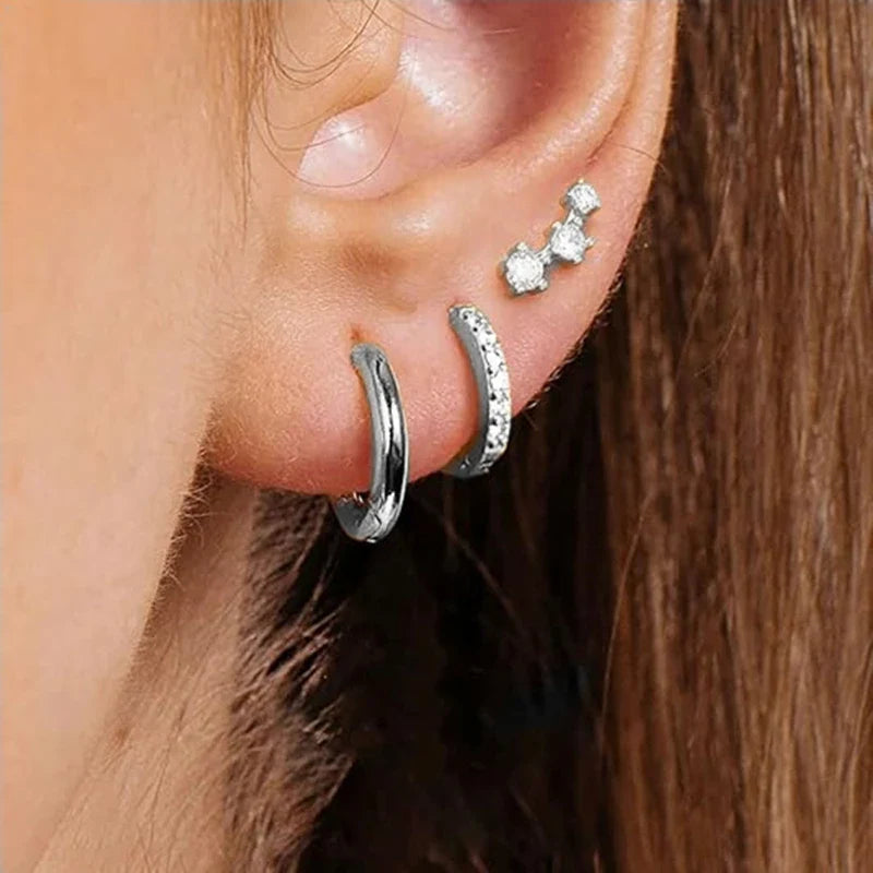3PCS Double Flower Tragus Stud Earring Set | Cartilage Hoop and Helix Jewelry for Women