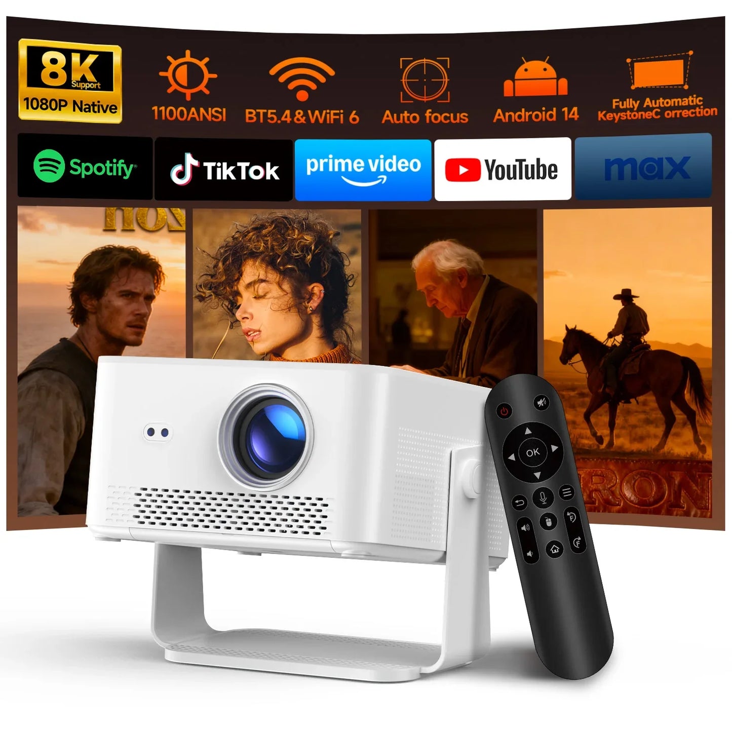 Magcubic Portable Outdoor Projector 1100ANSI 1080P Auto Focus 8K Support Android 14 WiFi6 Beam Mini  HY450MAX Projector