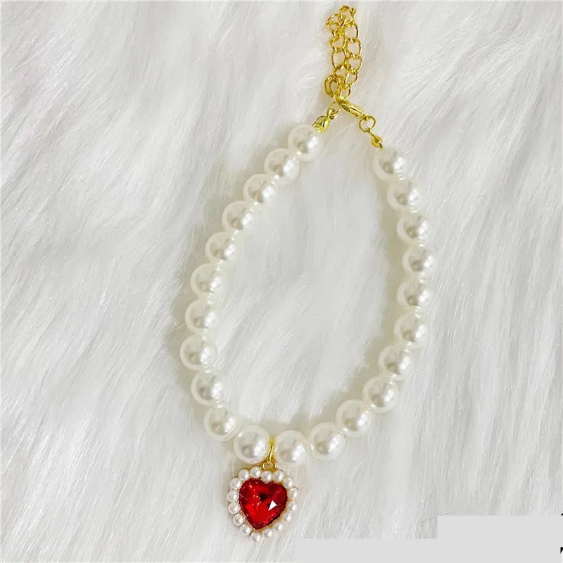 New Pet Collar Pearl Love Necklace Cat Jewelry Cute Collar Puppy Accessories Dog Chain Chihuahua Wedding Jewelry Stuff