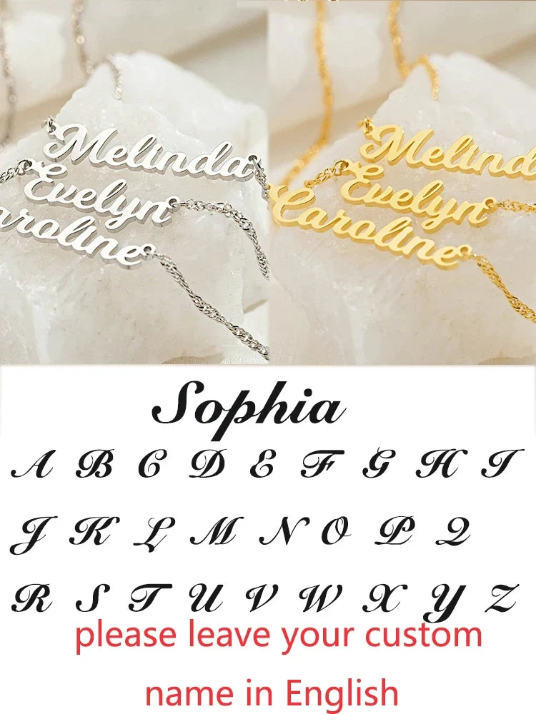 Custom Different Font Name Pendant Necklace for Woman Girls Stainless Steel Nameplate Personalized Choker Necklaces Jewelry Gift