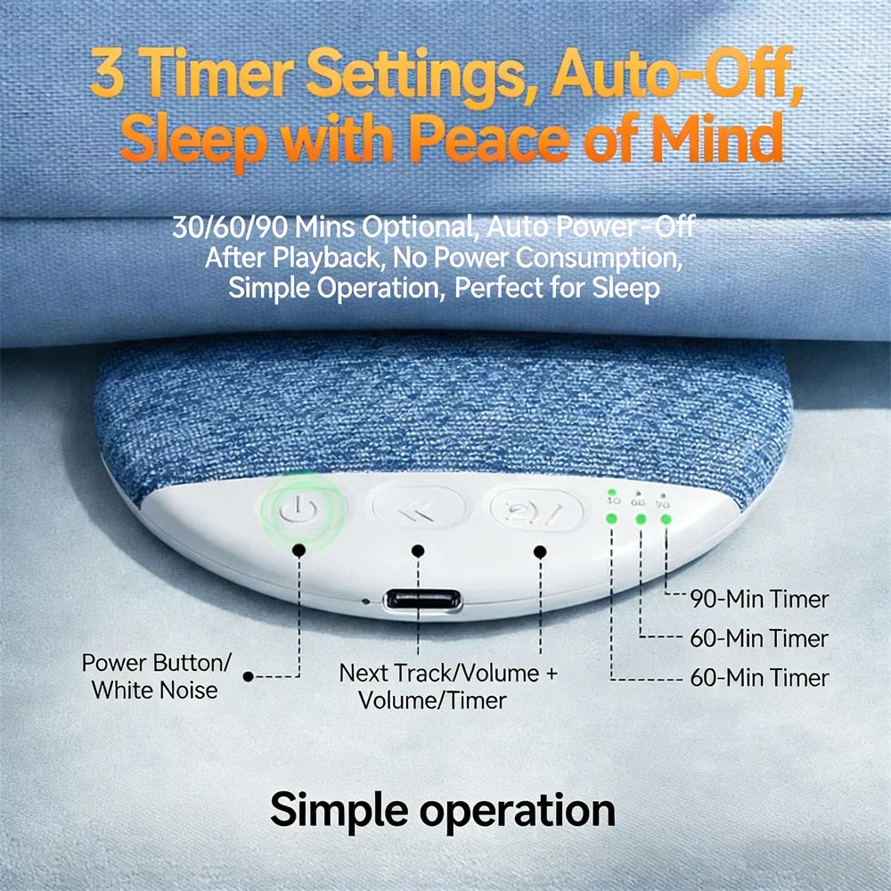 Bluetooth Pillow Speaker Wireless Sleep Music Player Under Pillow White Noise Machine 9D Stereo Timer Auto-Off for Insomnia ﻿
