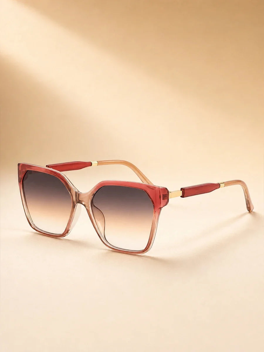 High End Square Cat Eye Sunglasses with Gold Border Stitching on the Legs, Light Luxury Women's Sunglasses