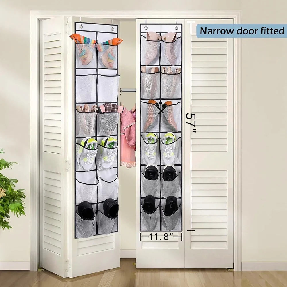 12 Pockets Over the Door Shoe Organizer Large Mesh Pockets with 2