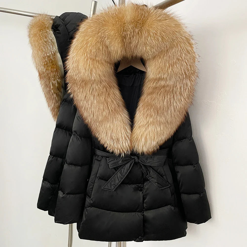 Natural Fur Collar Down Jacket Women Winter 2026 High Quality Duck Down Puffer Parka Windproof Warm Down Coat Outerwear New