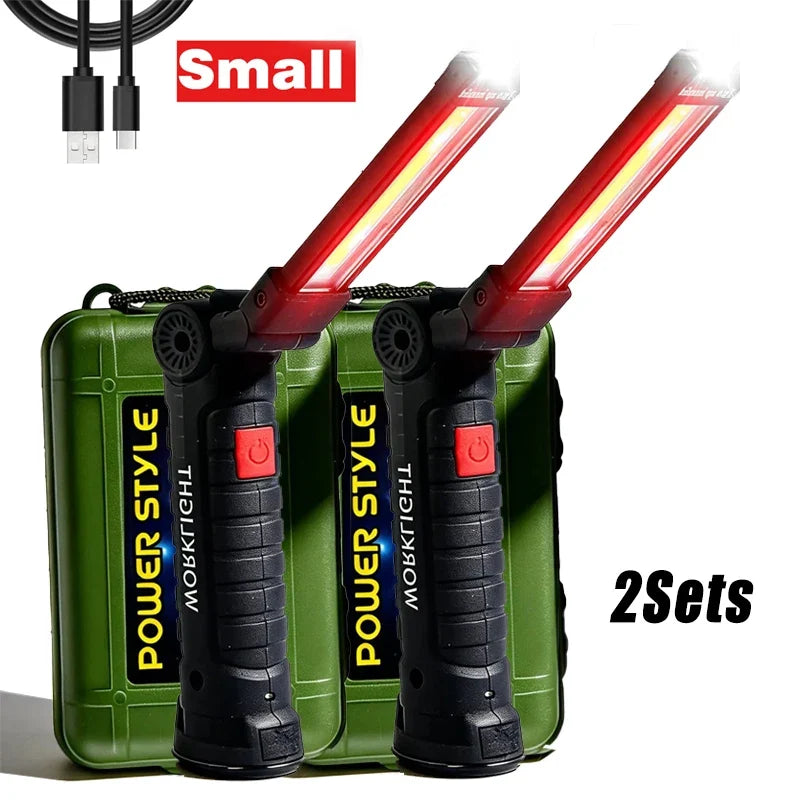 360° Rotating LED Work Light Sets 5 Modes USB Rechargeable Magnetic Base Hanging Hook Waterproof for Garage Auto Repair Camping