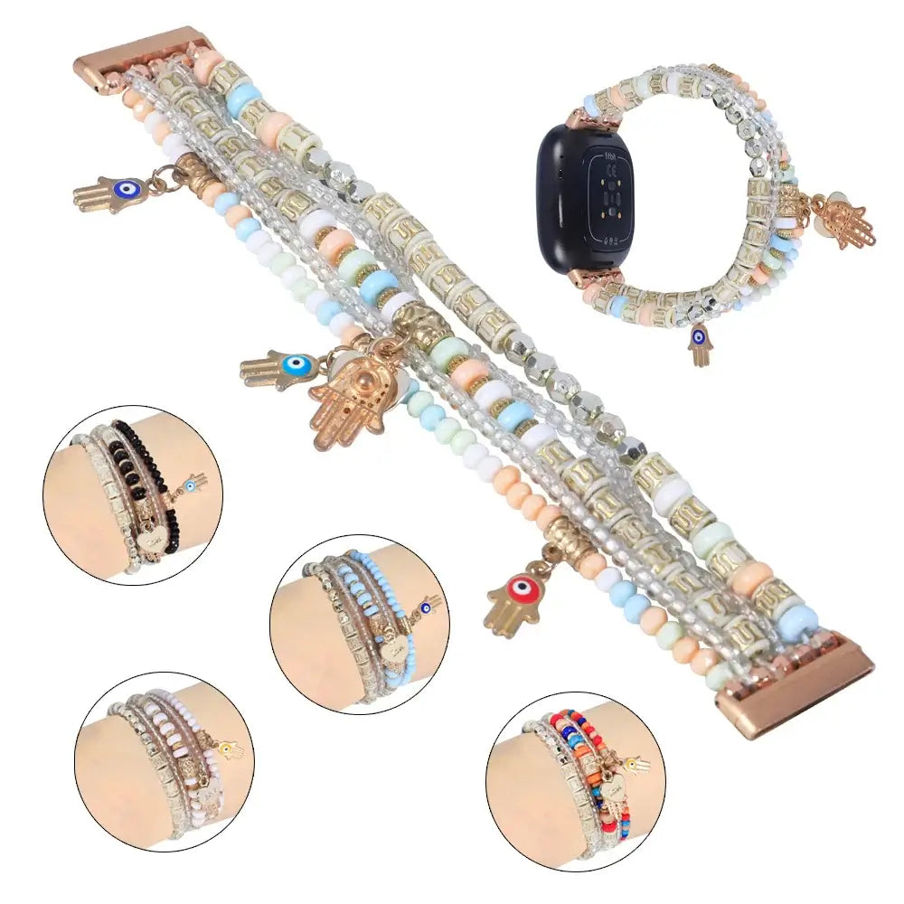 Fitbit Versa 4, Versa 3, Sense 2 & Sense Beaded Charm Bracelet Band
