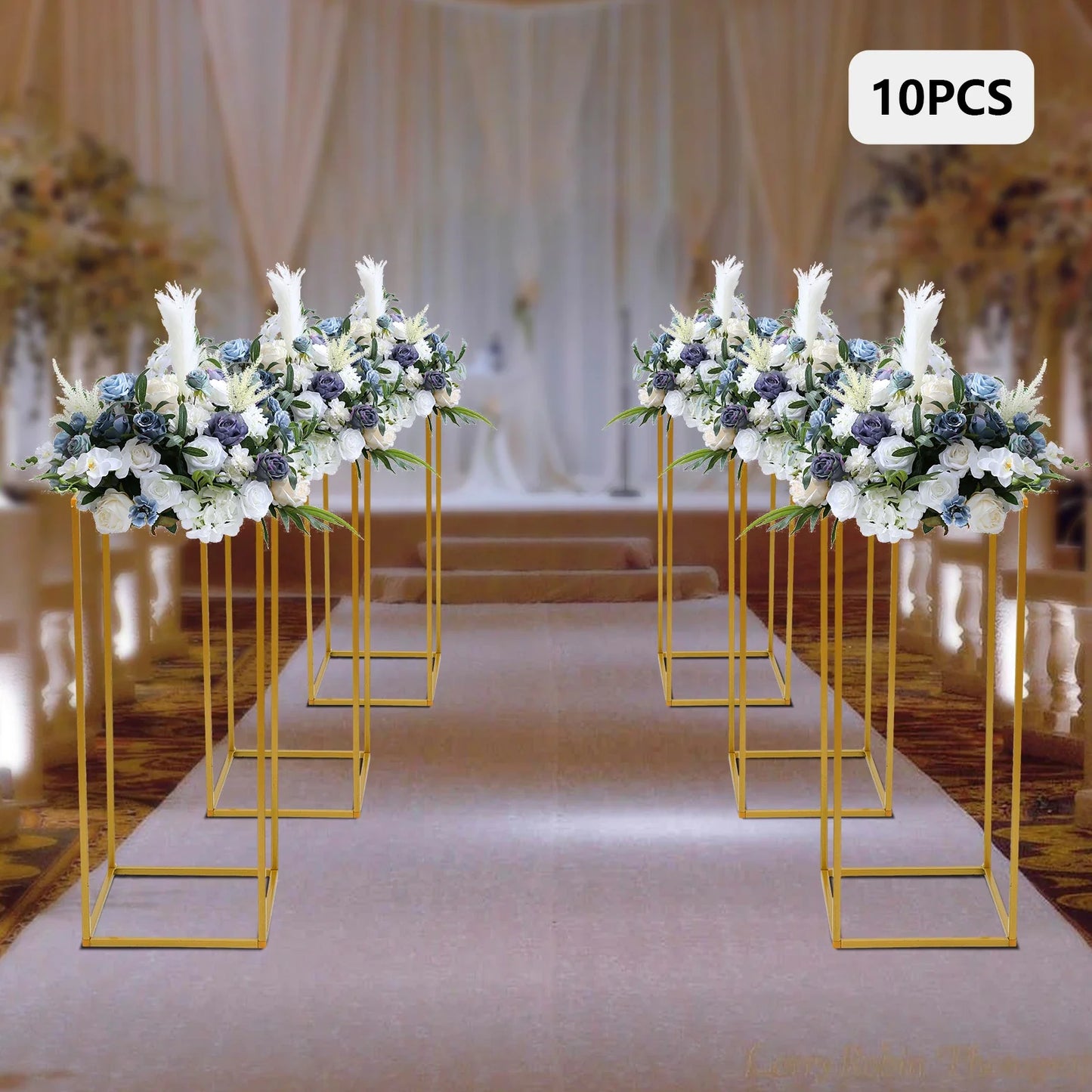 10pcs Wedding Flower Stand Set 23.62"h Gold Metal Column Rack Wedding