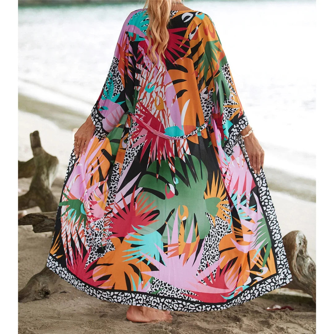 13 Colors Printed With Belt Crochet Knitted Tunic Beach Cover Up Cover-ups Beach Dress Beach Wear Beachwear Female Women K7201