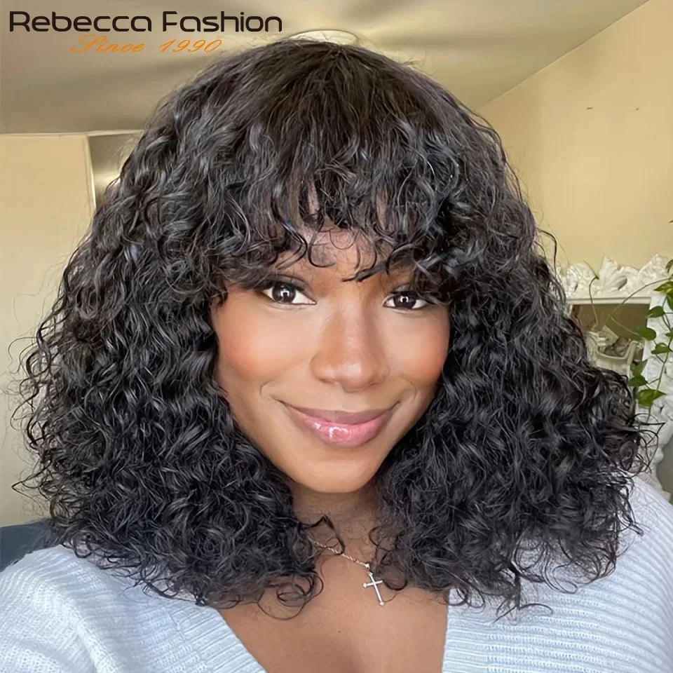 Pelucas de cabello humano Jerry Curly Short Pixie Bob Cut con flequillo, pelucas Remy Curly Bob para mujeres negras, peluca Full Machine Made #1B 1B/99J