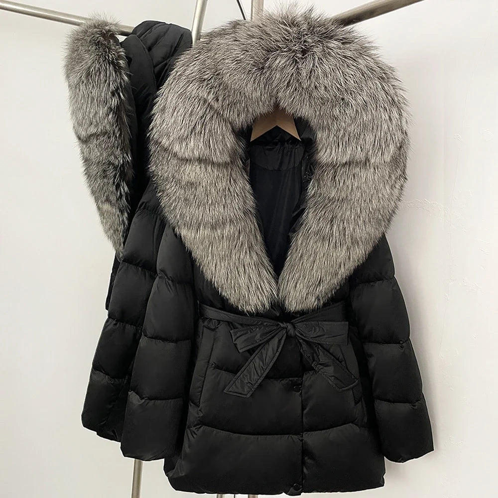 Natural Fur Collar Down Jacket Women Winter 2026 High Quality Duck Down Puffer Parka Windproof Warm Down Coat Outerwear New
