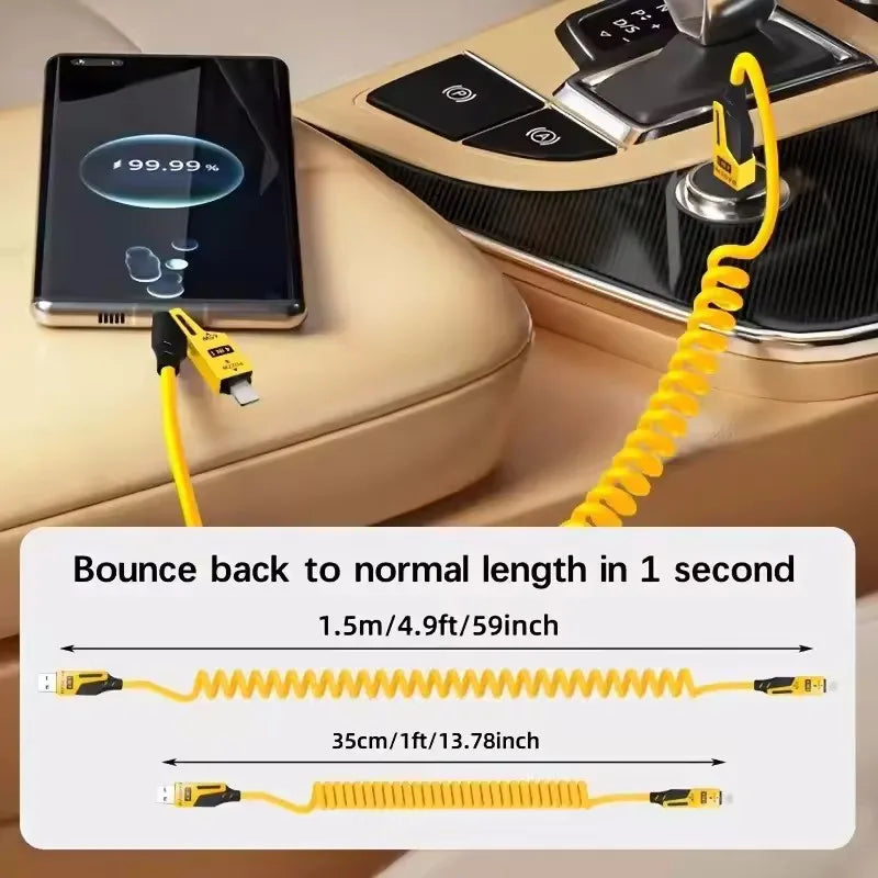 4 in 1 65W Spring Short Data Cable 6A USB Type C Spring Telescopic Quick Charger Wire Spring USB Cable for iPhone 16 15 14 13