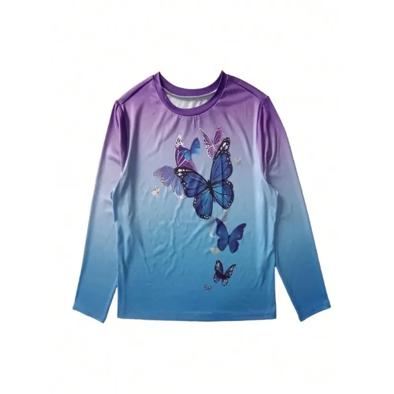 Plus Size 1XL-5XL Women's Fashion Round Neck Printed Long Sleeve T-shirt Top & Printed Pants Two Piece Set