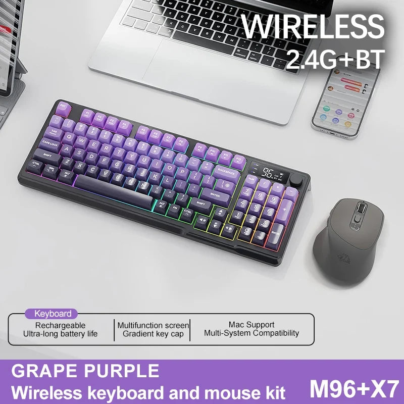M96 Wireless Keyboard and Mouse Set, Bluetooth&2.4G, Smart Screen, 96 Keys, RGB, Silent Keyboard Mouse Combo