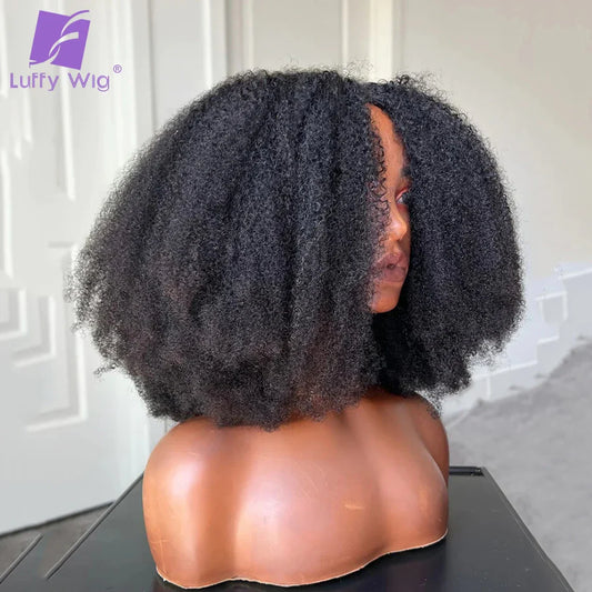 200 Densidad Peluca en forma de V Afro Rizado Kinky Cabello Humano Peluca de Parte en V Corta Rizada Sin Pegamento Sin Dejar Fuera Nuevas Pelucas en Forma de U para Mujeres