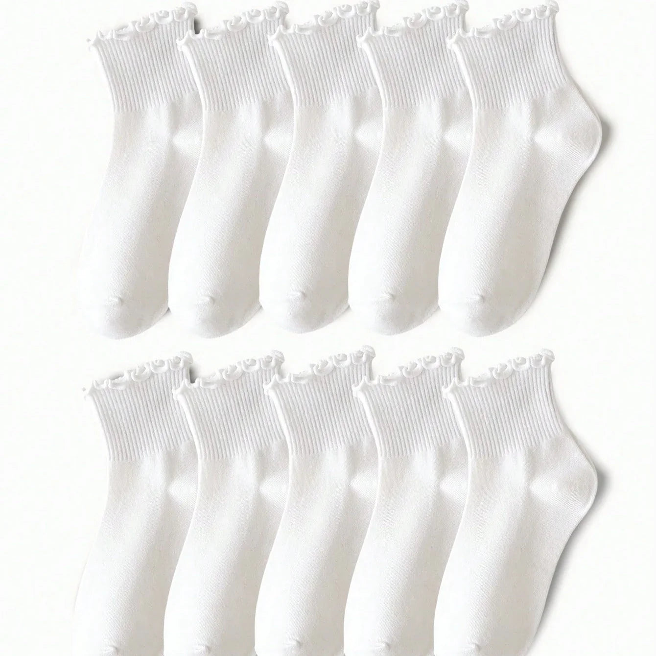 Women's Crew Socks with Ruffles, White and Black, Comfortable, Breathable, Moisture-Absorbing and Sweat-Wicking