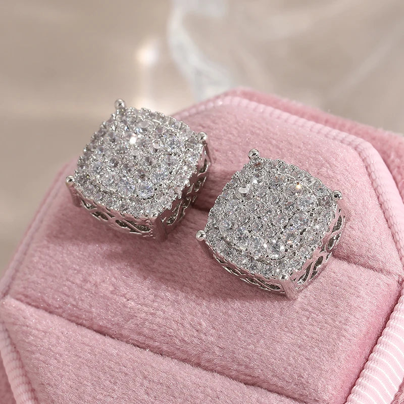 Delicate stud earrings for men and women Square accessories suitable for wedding parties go with everything