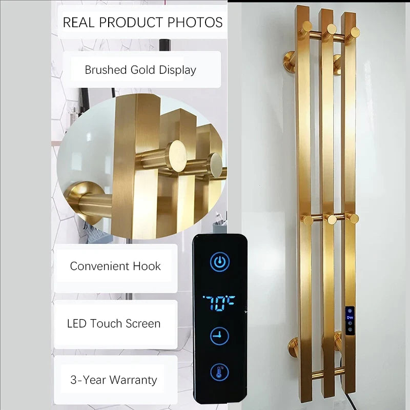OXG Electric Heated Towel Rack Wall Mounted Bathroom Towel Warmer Dryer Heater 3 Bars Timer Touch Control WiFi Energy Saving