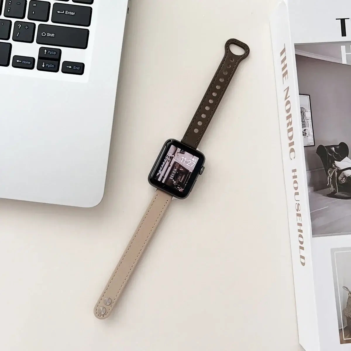 Apple Watch Slim Stitched Leather Band with Stud Closure