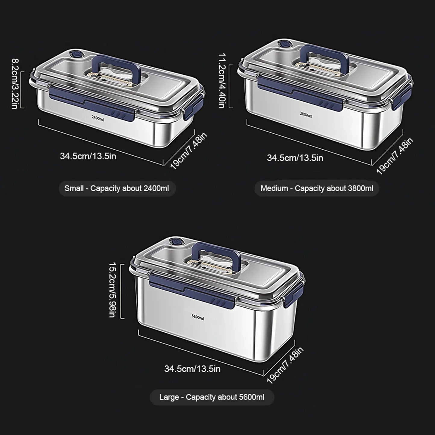Food Storage Container with Lids Airtight 304 Stainless Steel Large Capacity Leakproof Kitchen Storage Container with Date