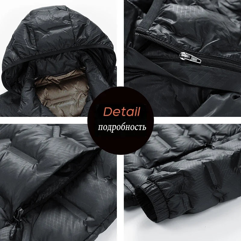 Men Winter New Down Jacket Men Hooded Waterproof Windproof Puffer Jacket Detachable Hat Coat Casual Lightweight Down Jacket Male