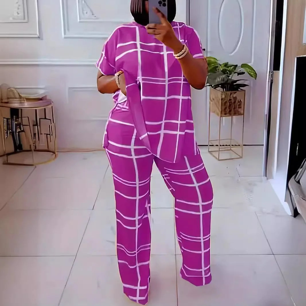 Short Sleeve 2 Piece Women Sets 2025 Spring Summer Matching Sets Stripe Print Two Pieces Sets Top Pants Suits Outfits Clothing