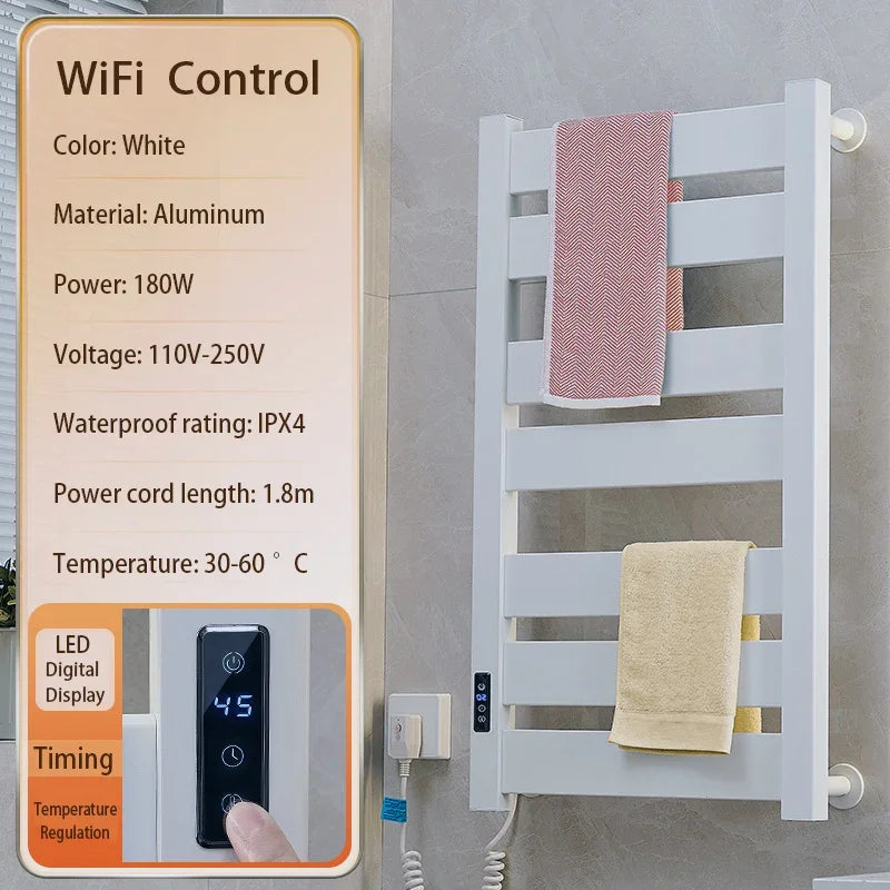 Bathroom Smart WiFi Electric Towel Dryer White Bath Towel Heated Dish Drying Rack Wall Kitchen Heater Towel Warmer Dryer Holder