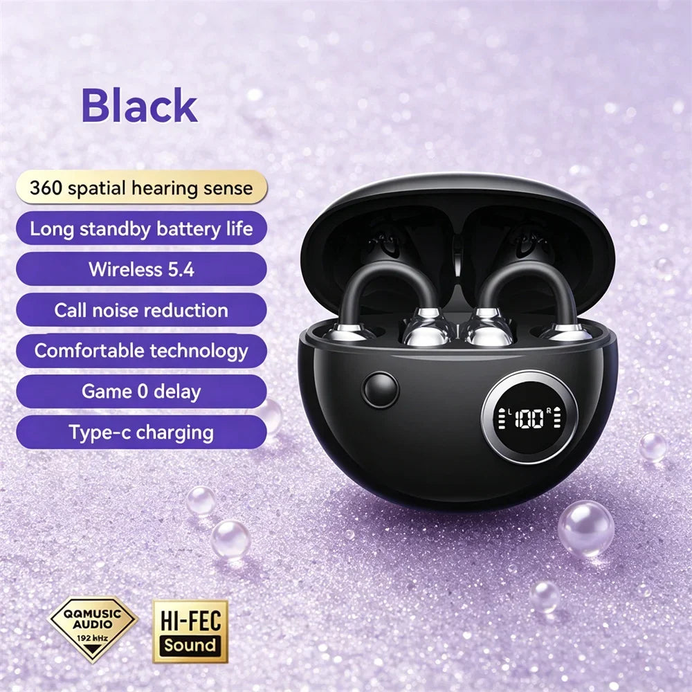 Open Wireless Earphone Fashion Plated Ear Clip Bluetooth Headset 9D Surround Stereo 0 Delay Long Battery Life Game Condenser Mic