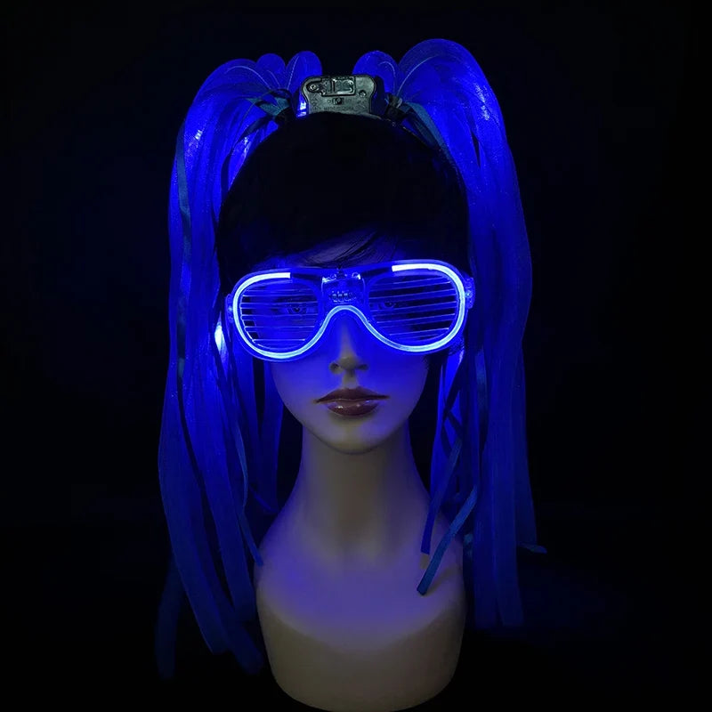 Funny LED Light Up Flashing Party Noodle Bridal Headband LED Glasses Girls Noodle Hair Bachelorette Party Rave Costume Dress Up