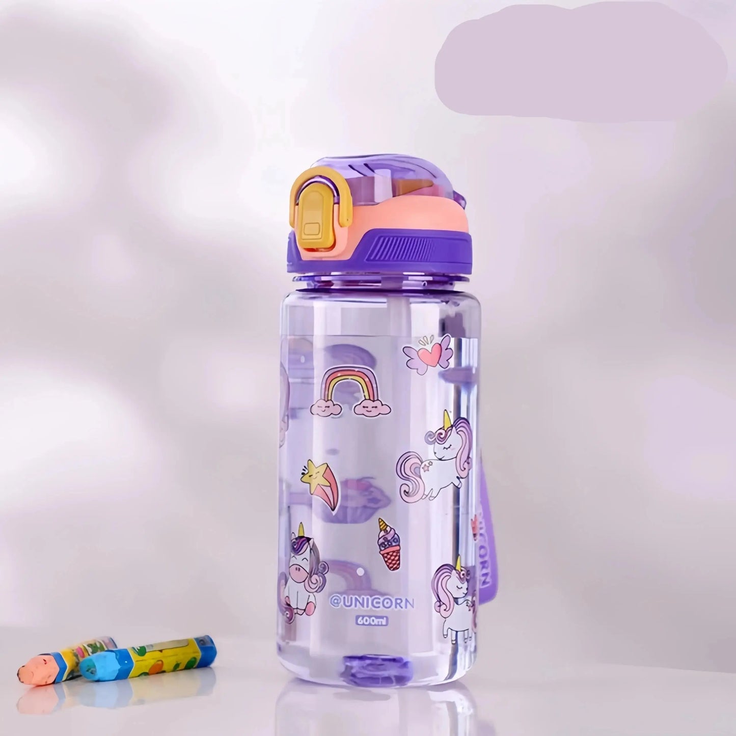 600ml Dinosaur Water Bottle with Silicone Straw