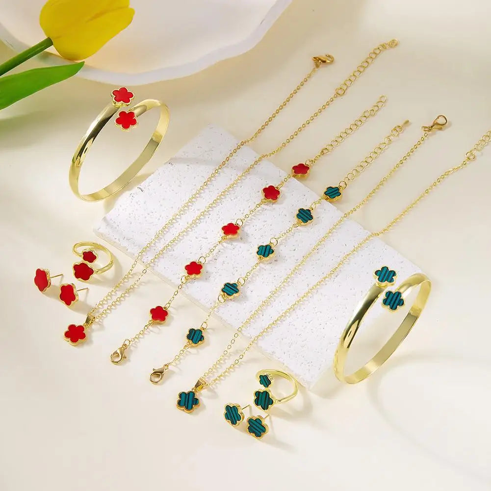5 Pcs Set Jewelry Stainless Steel Five Leaf Clover Bracelets for Women